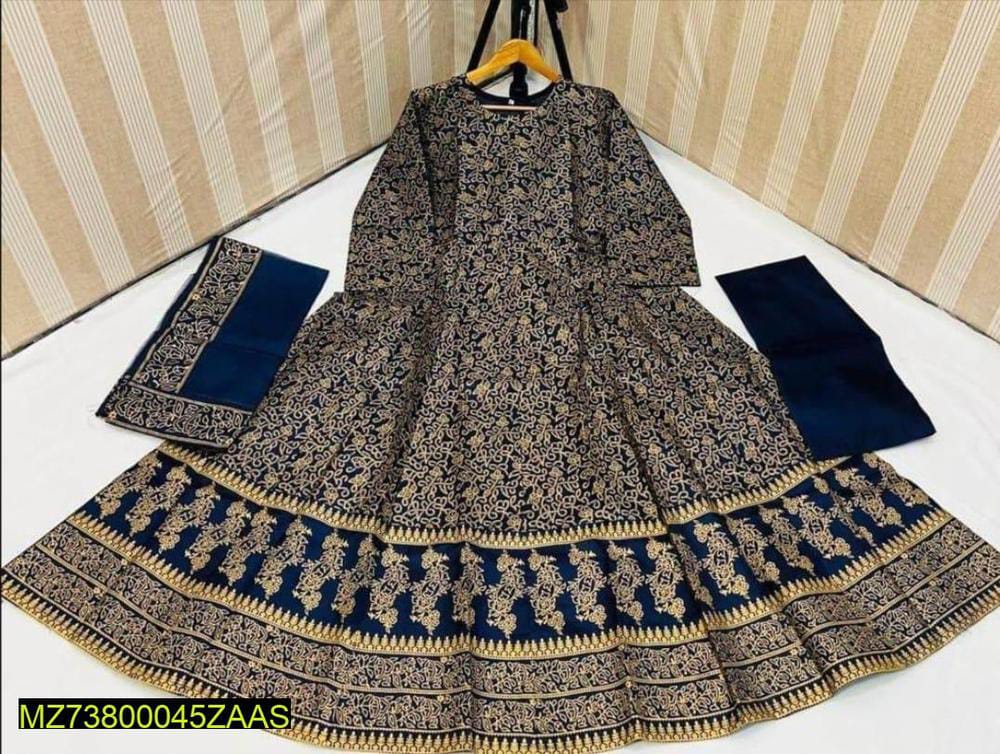 3 Pcs Women's Stitched Katan Silk Steam Printed Suit