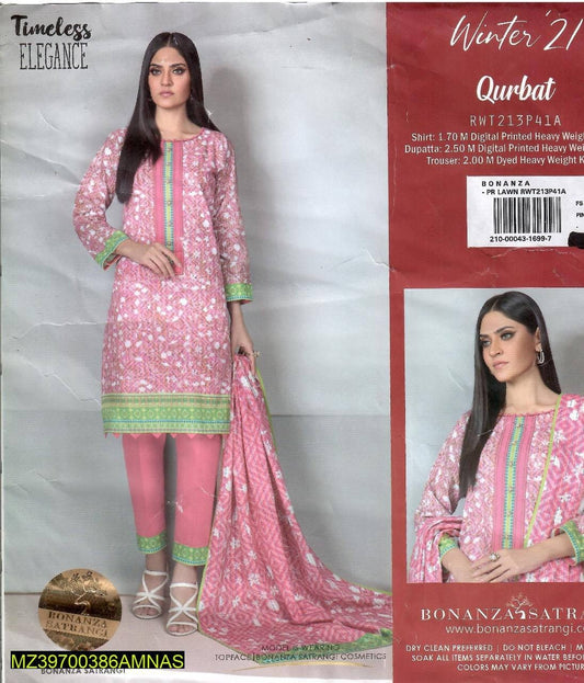 3 Pcs Women's Unstitched Khaddar Printed Suit