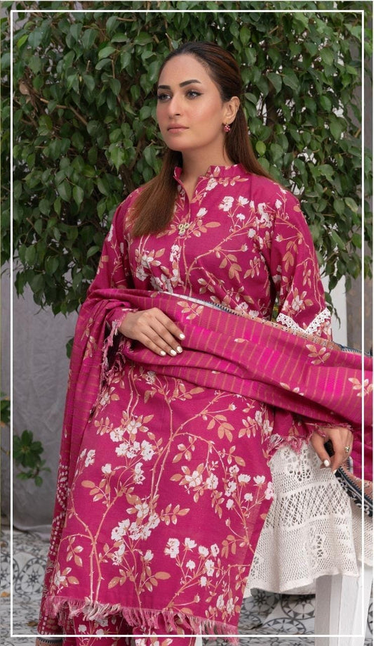 3 Pcs Women's Unstitched Khaddar Printed Suit